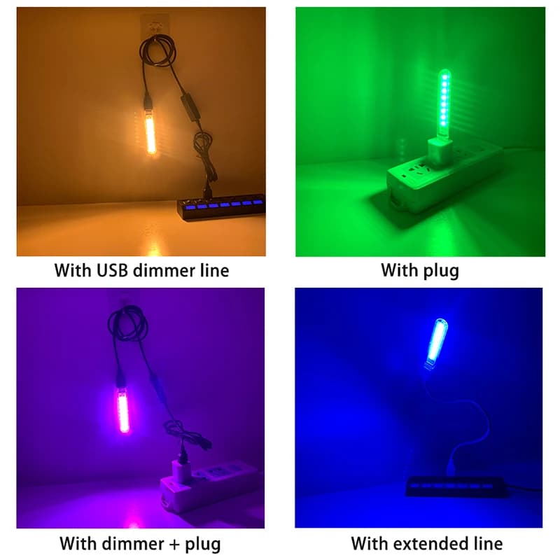 DC5V 8LED s USB veilleuse avec 8 perles de lampe rouge jaune blanc bleu vert violet 4W Protection de