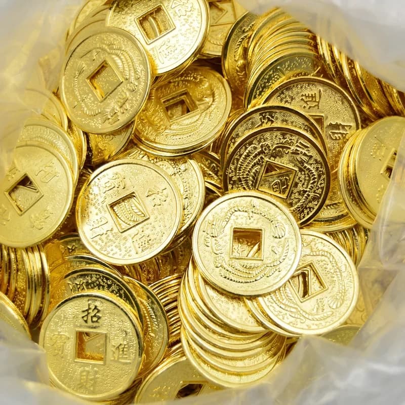 Vente en gros de pièces de monnaie chinoises anciennes Feng Shui dorées de 24/20 mm, porte-bonheur, 