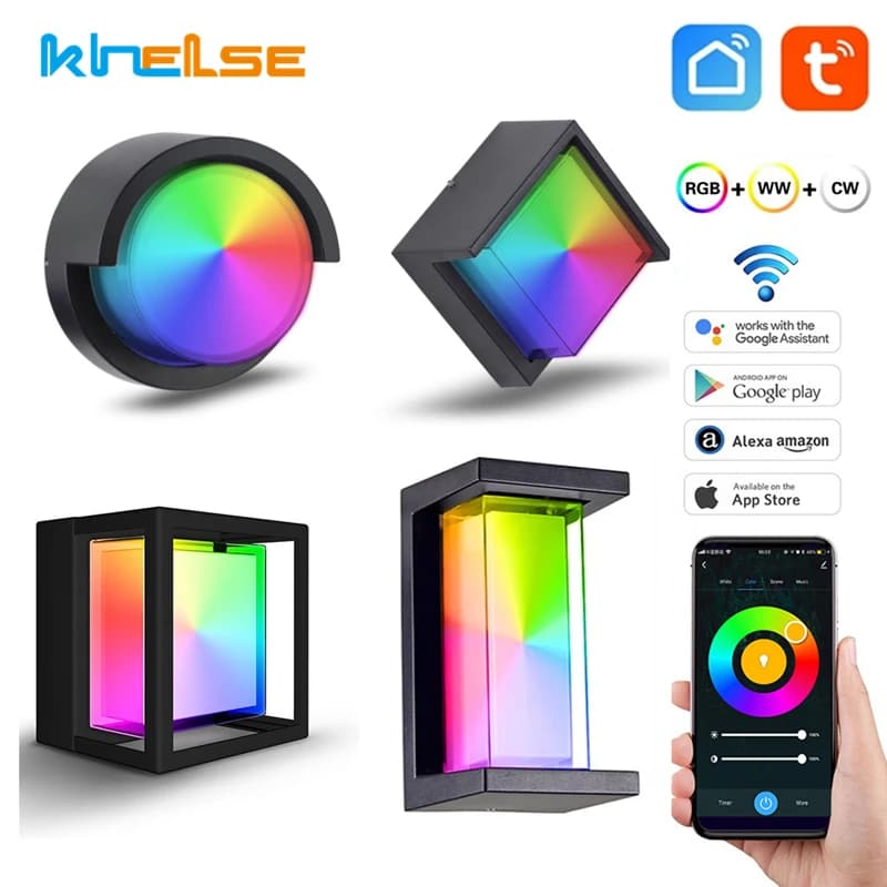 Tuya-Applique Murale LED Extérieure Étanche IP65, Wifi, Double Abat-Jour à Gradation RVB, Aluminium,