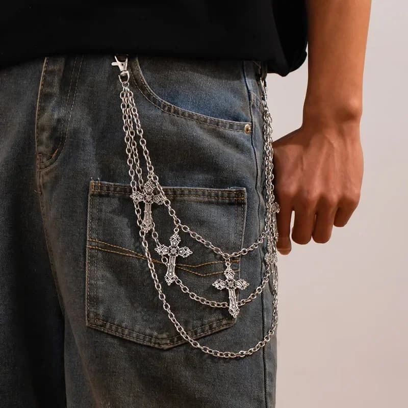 Chaîne de pantalon en métal Punk, chaîne de taille Hip Hop, pendentif croix, chaîne de jean pour hom