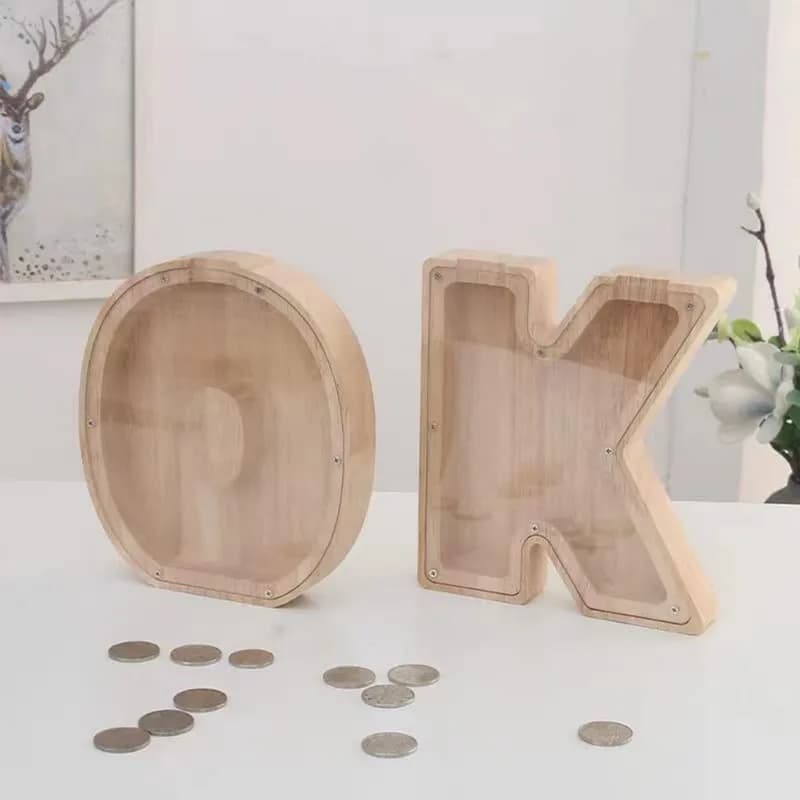 Tirelire anglaise 26 lettres, boîte d'économie d'argent en bois, pot de pièces de monnaie, boîte de 