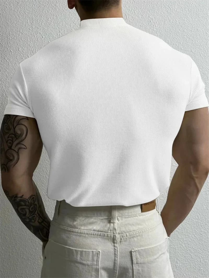 T-shirt manches courtes pour homme, décontracté, élastique, confortable, à rayures, pour fitness, mé