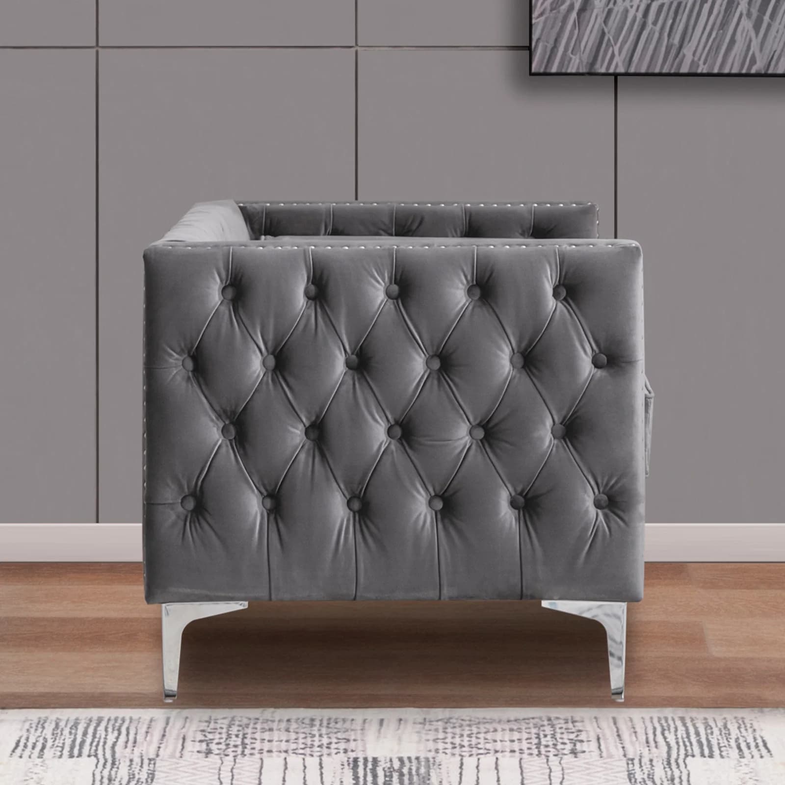 HORGgland O-Fauteuil en velours moderne, chaise d'appoint boutonnée avec coussin de jet et coussin e