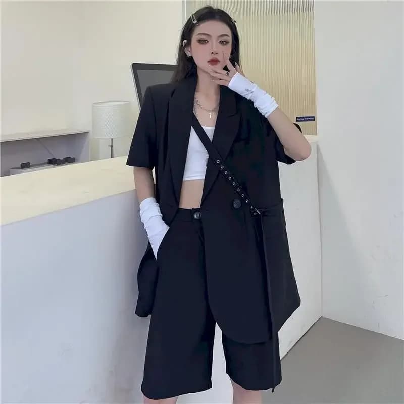 Costumes de blazer à manches courtes pour femmes, ensemble de shorts fins, veste trempée, short déco