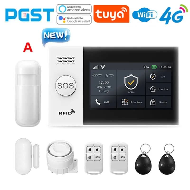 Kit d'alarme PGST 4G Tuya nouveau système de sécurité domestique sans fil 107 avec détecteur de mouv