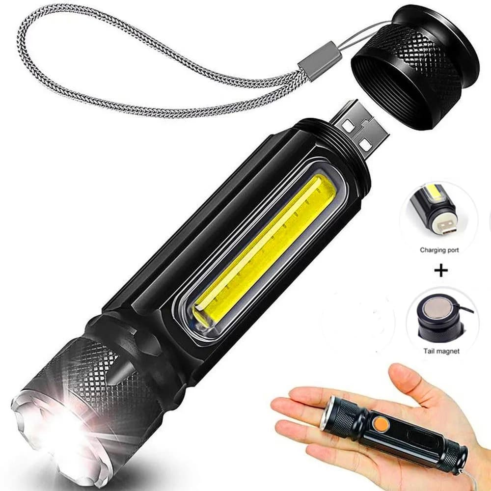 USB T6 lumière forte LED lampe de poche Rechargeable torche magnétique Lanter Zoomable lampe de poch