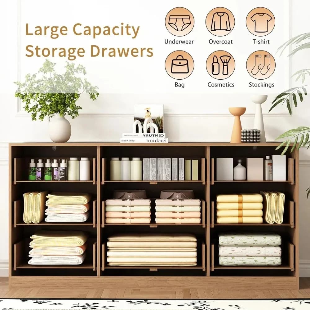Commode à 9 tiroirs pour chambre à coucher avec tiroirs profonds, commode en bois de 63 pouces de la