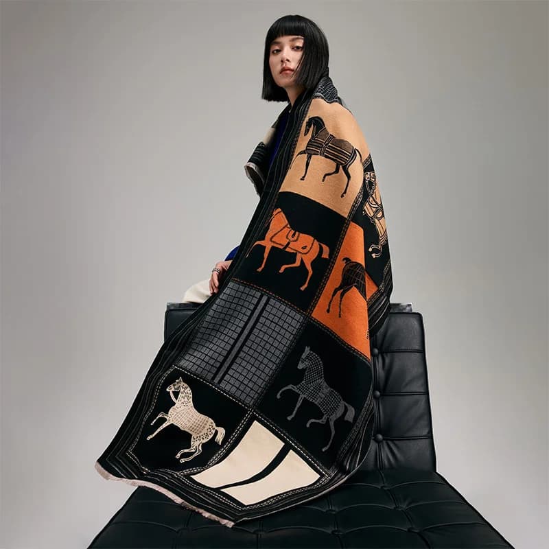 Nouveau chaud hiver écharpe femmes doux cachemire chaud Pashmina Plaid cheval imprimé foulards envel