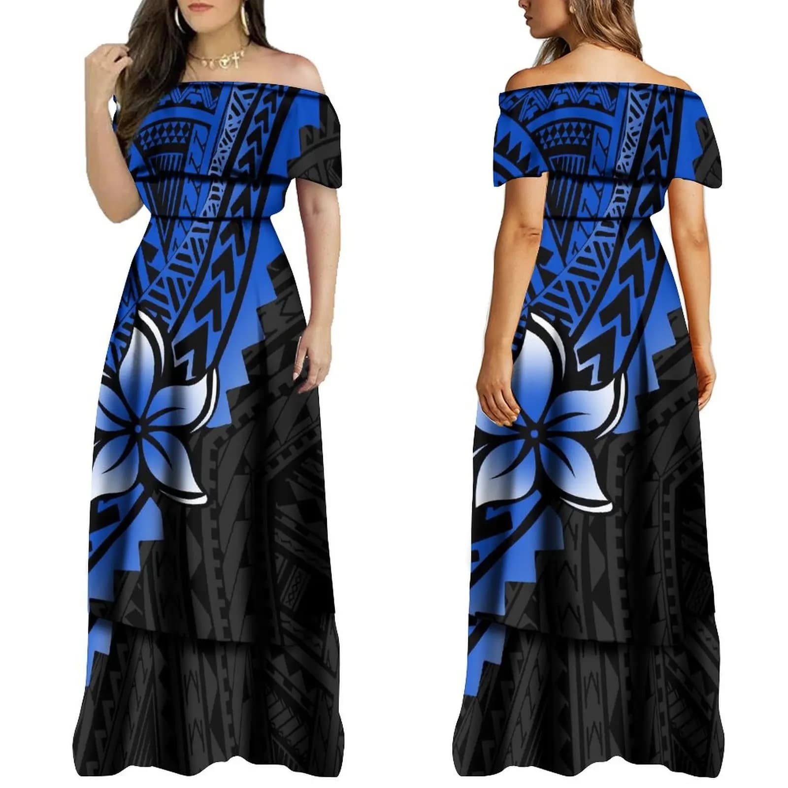 Robe d'été à motifs vintage pour femmes, longue, personnalisée, art du Pacifique, île