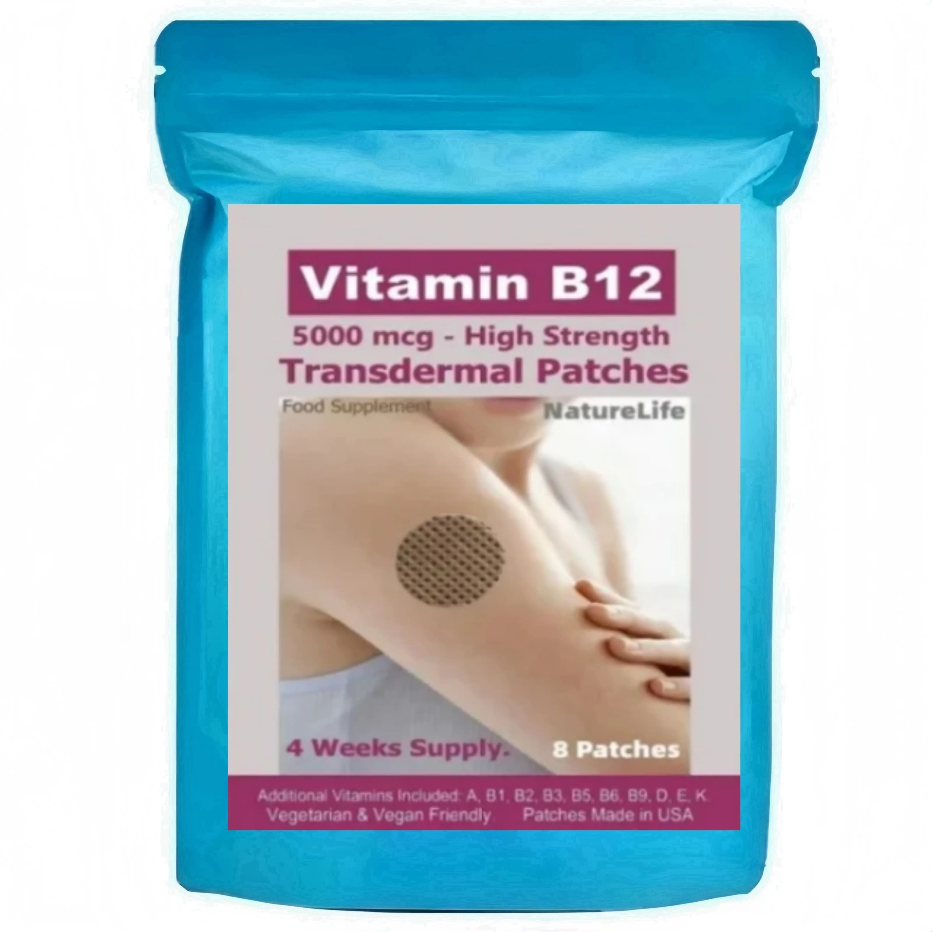 Patchs transdermiques à la vitamine B12 (haute résistance), avec vitamines B2, les dieux soutiennent