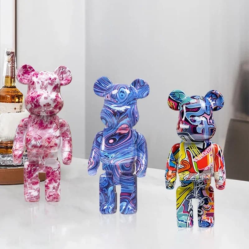 Figurine ours Graffiti 27cm/10 pouces, décoration de maison, ornement abstrait Animal, pot d'argent,
