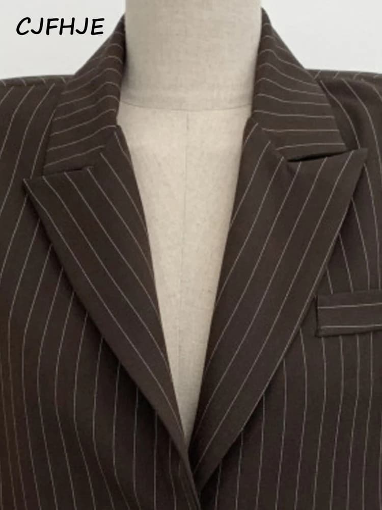 CJFHJE-Blazer à rayures crantées pour femmes, simple boutonnage, veste élégante, taille haute élasti