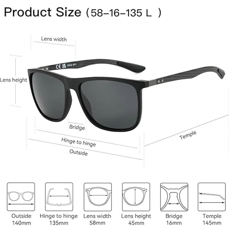ZENOTTIC lunettes de soleil polarisées carrées pour hommes lunettes de soleil ultralégères en Fiber 