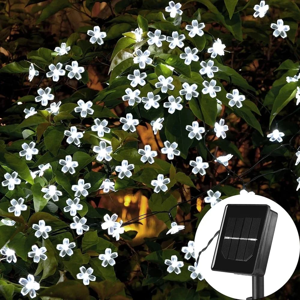 10 M/7 M chaîne solaire lumières de noël en plein air 100/50/20LED 8 Mode étanche fleur jardin fleur