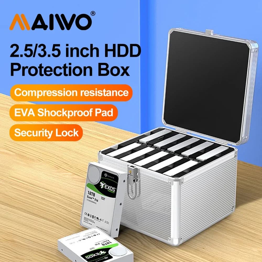 MAIWO-Disque dur externe HDD 2.5/3.5 pouces 10 baies, boîtier de rangement, portable, multi baie, ét