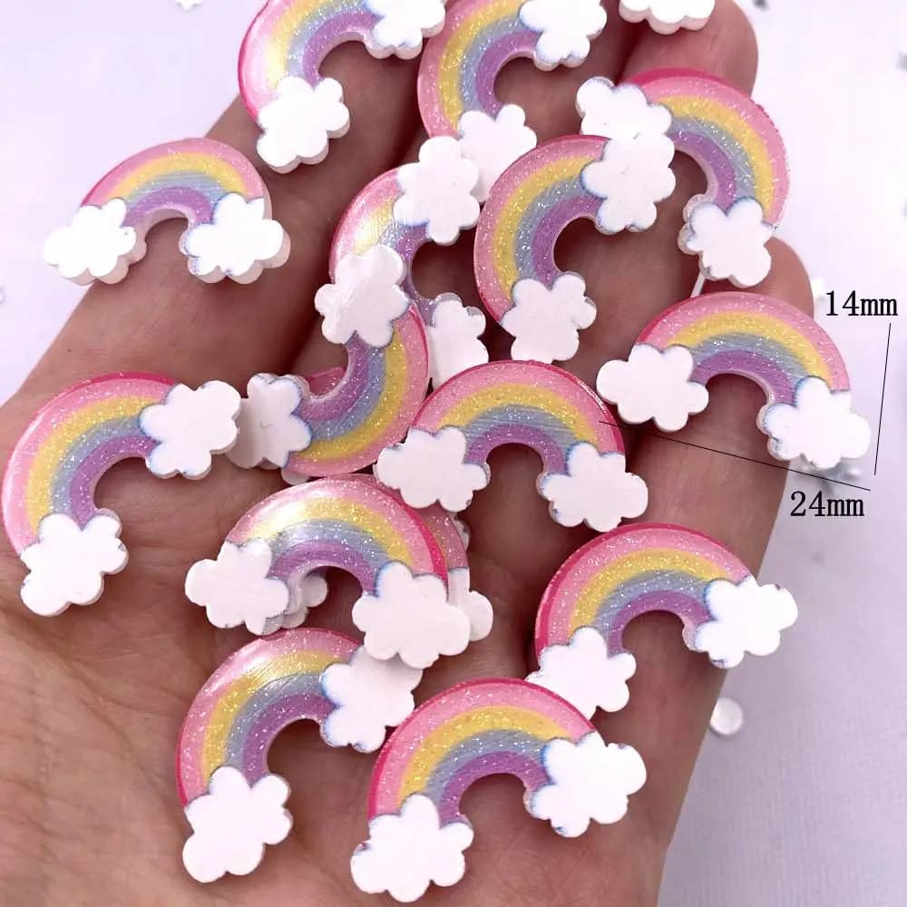 Feuille acrylique à dos plat, 20 pièces, Mini nuage arc-en-ciel à paillettes colorées, motif Miniatu