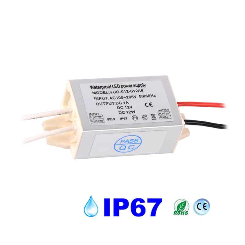 Mini régulateur de pilote LED mince AC120V 240V à DC 12V 24V IP67 12W, transformateur de lumière de 
