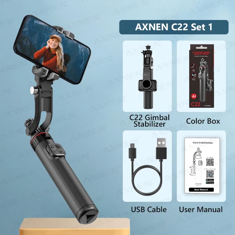 AXNEN C22 AI Suivi 360 °   Trépied à cardan portatif pour prise de vue rotative, bâton de Selfie ext