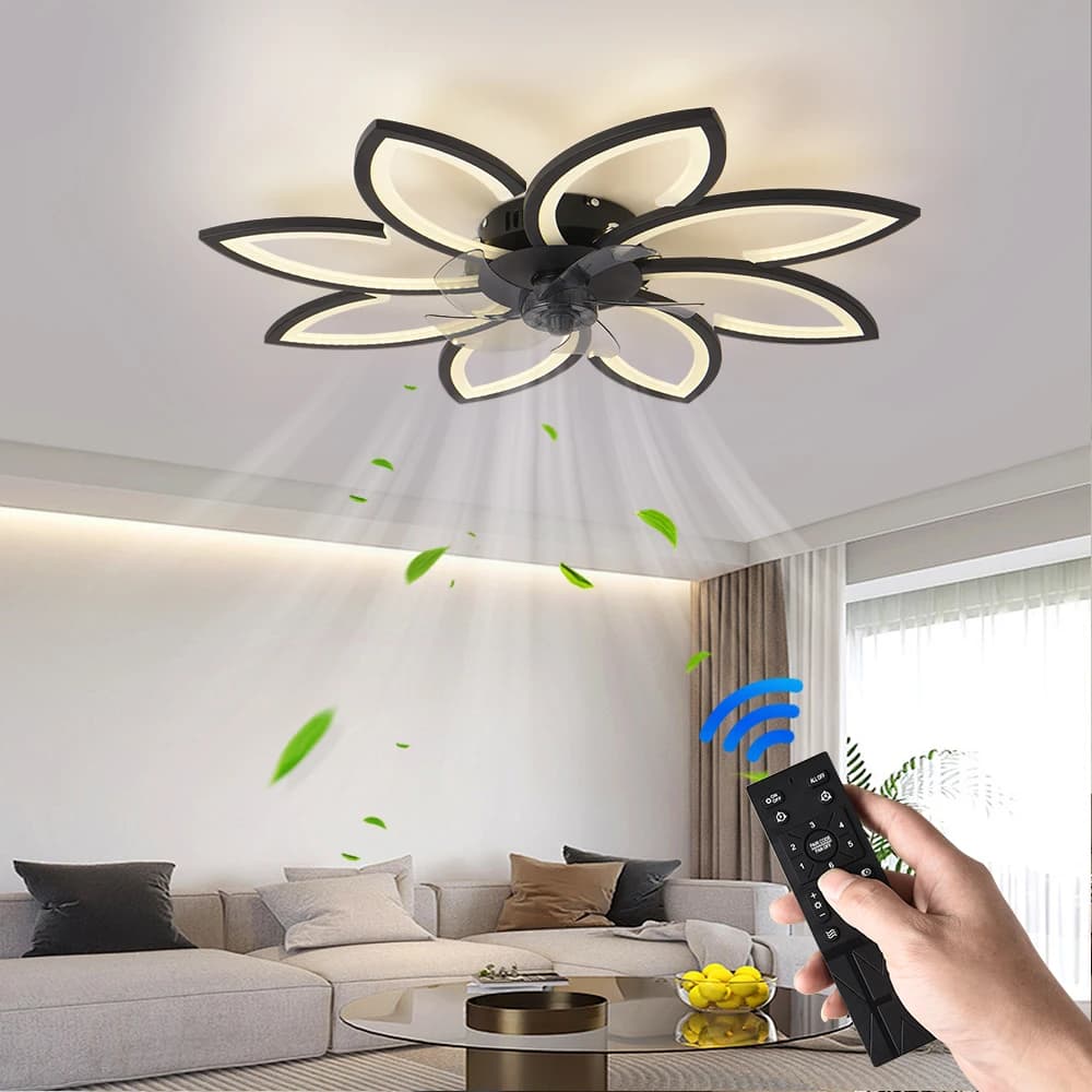 Pétales LED plafonnier ventilateurs de plafond avec lumière chambre Table à manger ventilateur lampe