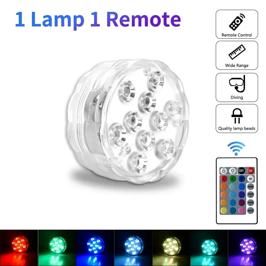 10 LED RGB lumières sous-marines avec ventouses magnétiques 16 couleurs lumières aquarium piscine éc