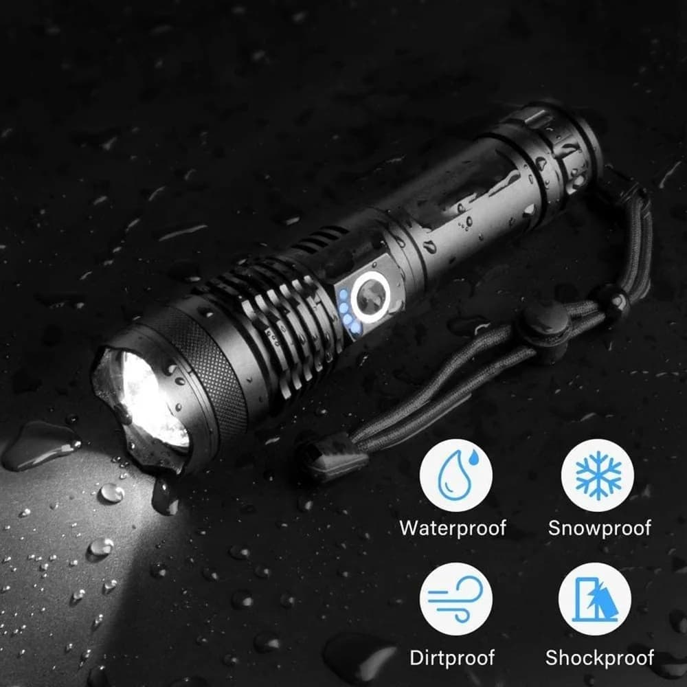 Lampe de poche LED haute puissance XHP50 à 4 cœurs, torche Rechargeable de Type C, Zoom, lanterne à 