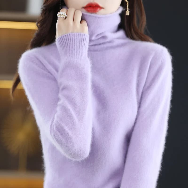 Pull en cachemire de vison à col haut pour femme, pull basique, mode astronomique, automne, hiver, 2