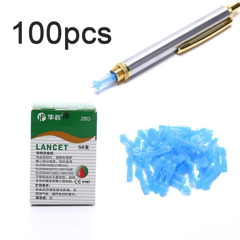 Lot de 100 stylos lanceurs en acier inoxydable à profondeur réglable pour prélèvement sanguin, test 