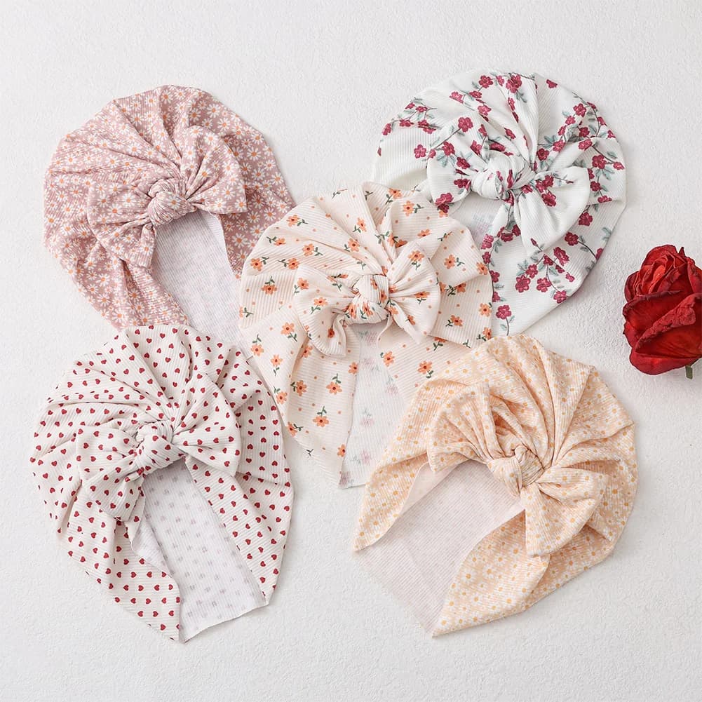 Ins côtelé bébé Turban chapeaux coeur Dasiy cerise papillon ours imprimé infantile bonnets enfant en