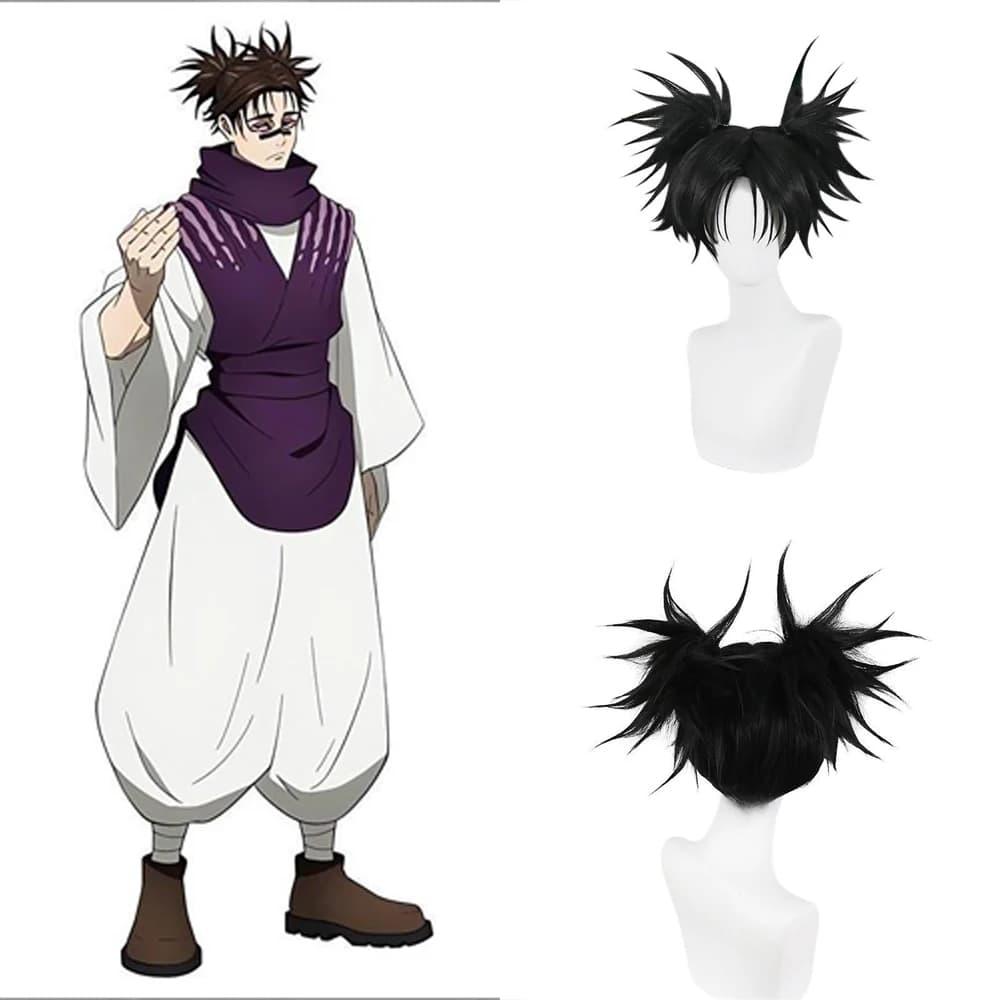Perruque synthétique de Cosplay Anime Jujutsu Kaisen Choso, 14 pouces, Double queue de cheval noire,