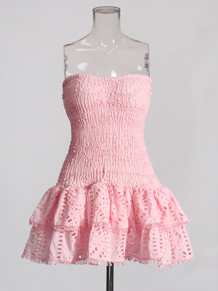 TWOTWINSTYLE – Mini robe trapèze de styliste, sans bretelles, sans manches, taille haute, ourlet à v