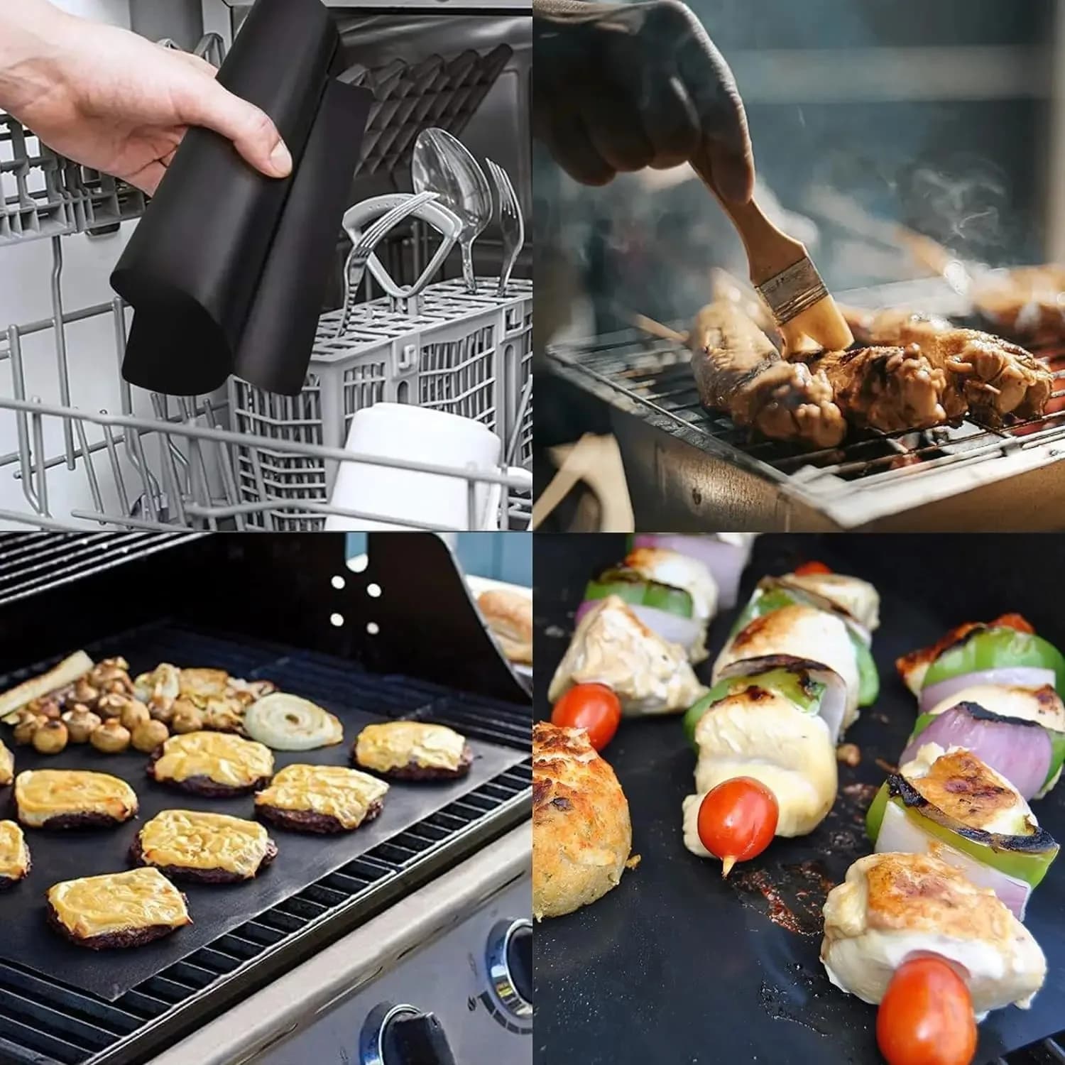 Tapis réutilisables pour gril à gaz, 4 pièces, accessoires de four, plaque de cuisson, pique-nique e