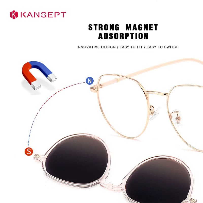 KANSEPT métal oeil de chat lunettes de soleil femmes 2022 pince magnétique couverture Vintage optiqu