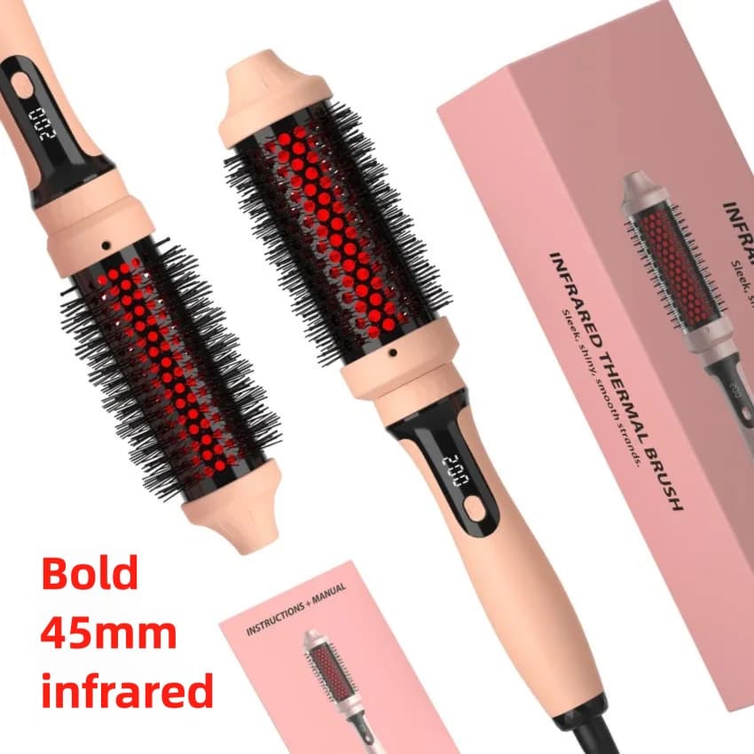 Brosse thermique infrarouge en céramique, fer à friser chauffant, brosse ronde de 45 mm, fer à frise