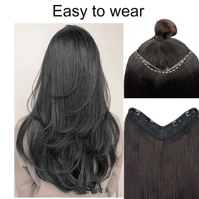 WIGSIN 22 pouces synthétique longue droite couches Clip-in Extension de cheveux en forme de V noir b