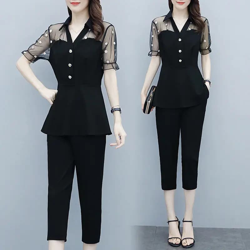 AndrÉlégant-Chemise et pantalon en mousseline de soie en dentelle sexy pour femmes, ensemble deux pi