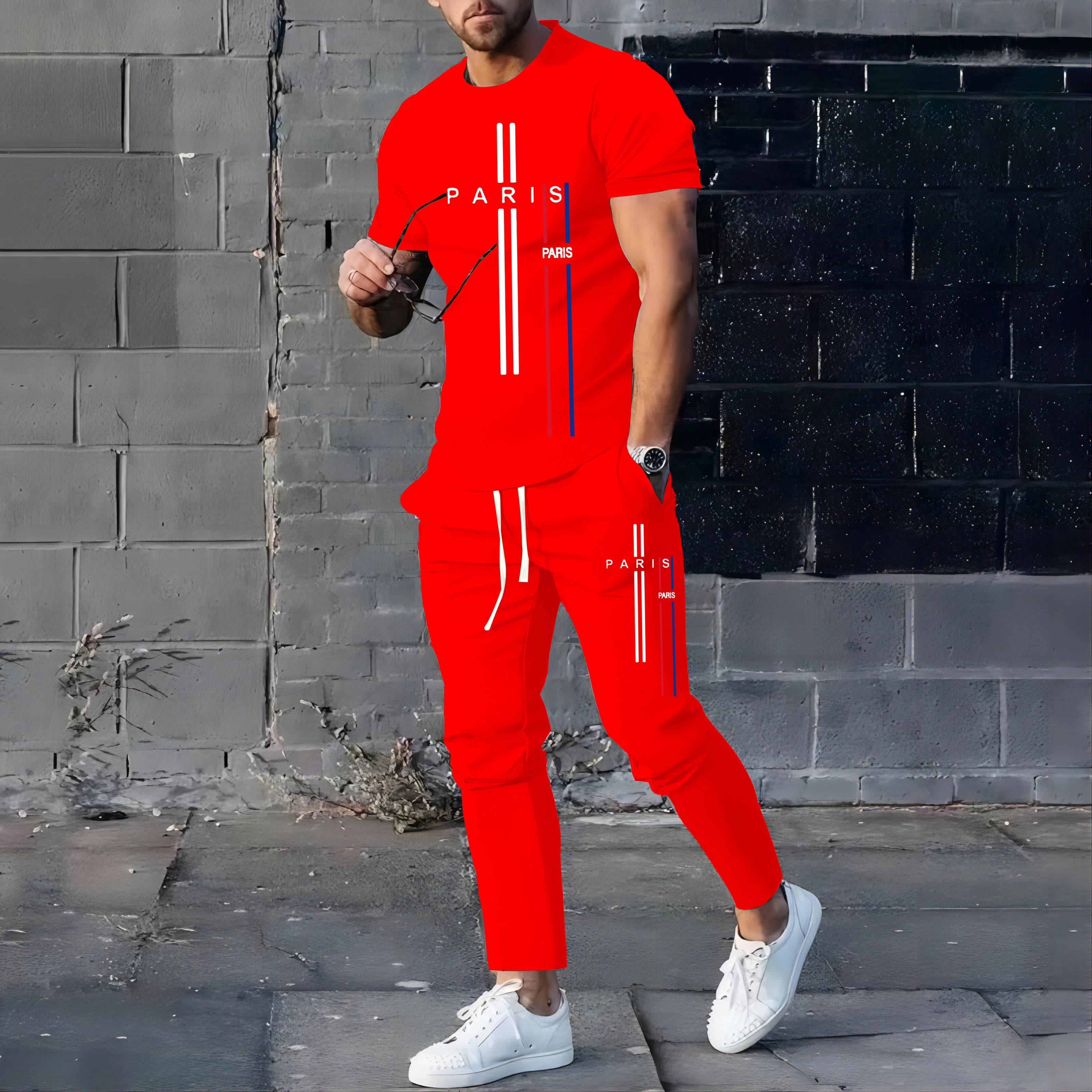 Vêtements de sport de Football pour hommes, T-shirt et pantalon, ensemble décontracté à manches cour