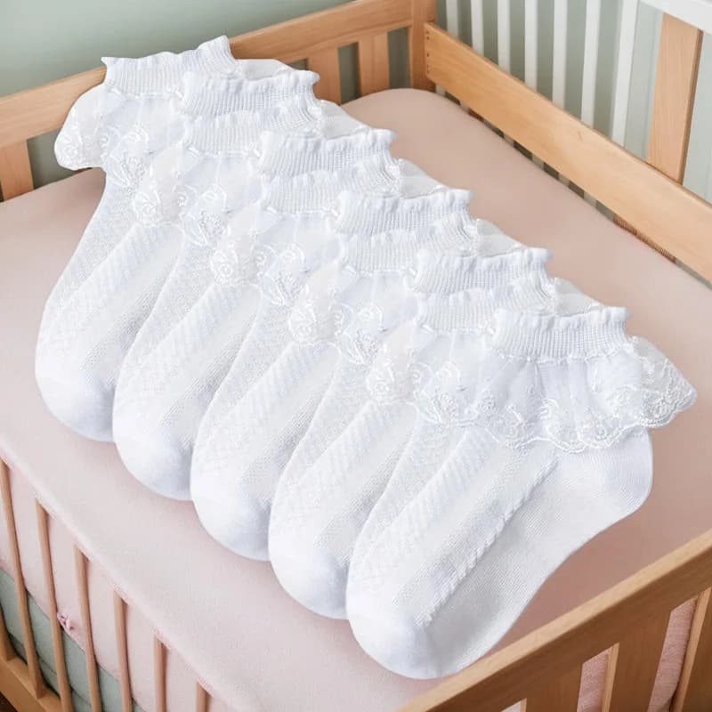 5 paires de chaussettes à volants en dentelle pour filles, en coton, respirantes, confortables, ador