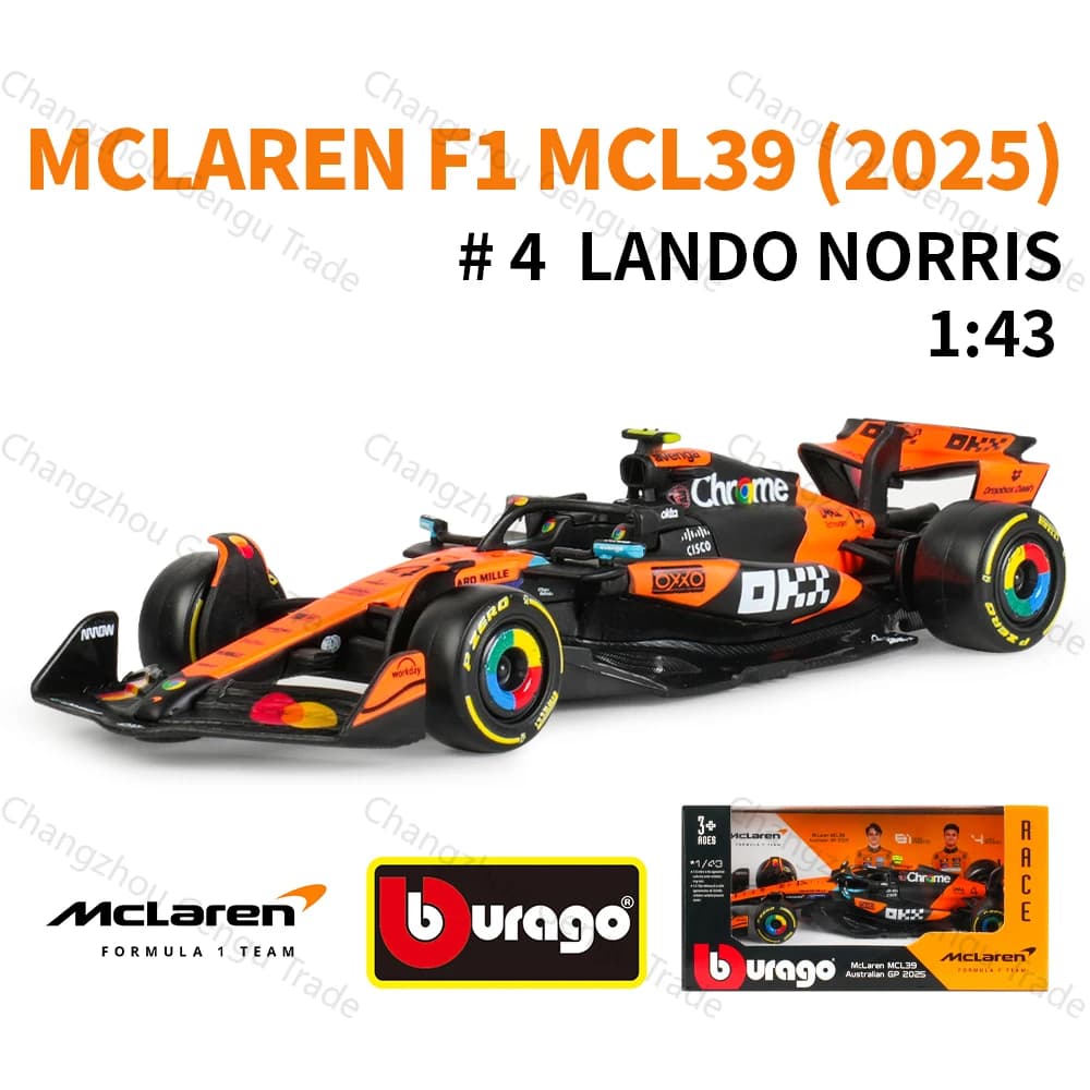 Bburago 1:43 McLaren MCL39 AUS F1 Voiture de Formule 1 en métal moulé sous pression, modèle de colle
