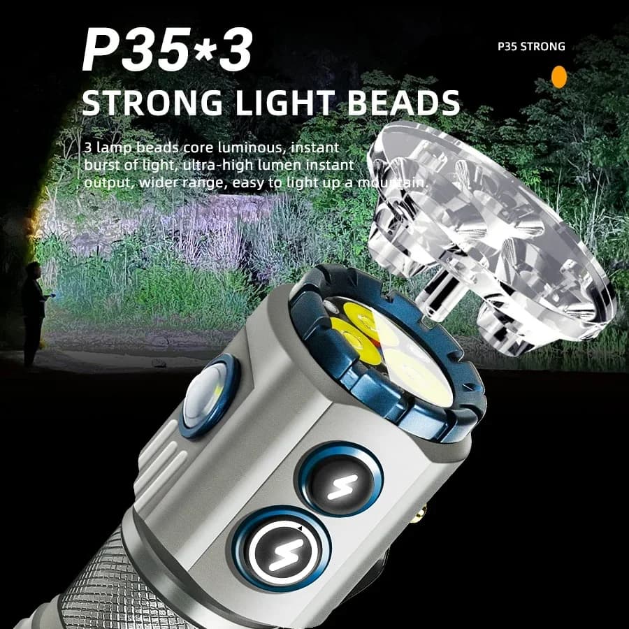 Lampe de poche LED RBG Rechargeable par USB, 2000lm, Mini lanterne tactique EDC puissante utilisant 