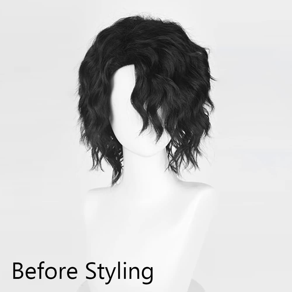 Perruque synthétique courte ondulée noire bouclée pour hommes, perruque de jeu animé Cosplay moelleu