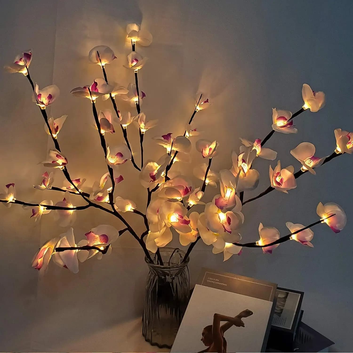 1 paquet blanc et violet papillon orchidée arbre lumière LED lumières alimenté par batterie arbre la