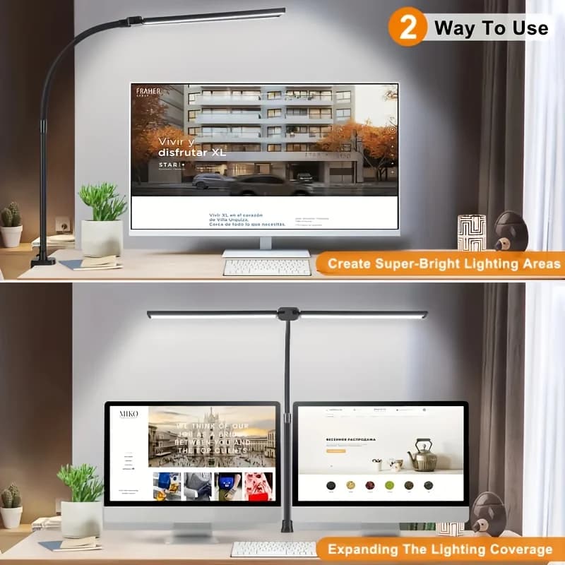 Lampe de bureau LED à Double ou simple tête, variable, pour moniteur PC, lampes de Table USB, lampes