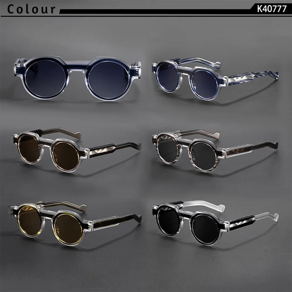 Lunettes de soleil rondes vintage CATERSIDE pour hommes, monture PC, branches avec insert central, m