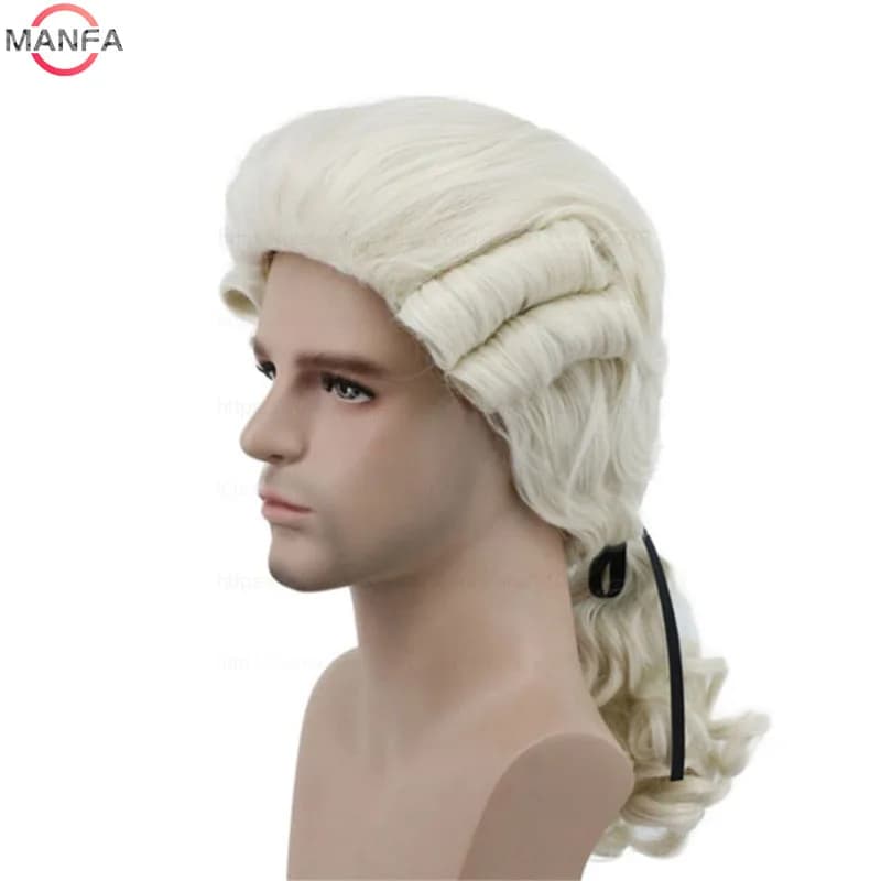 Perruque de Cosplay synthétique bouclée pour avocat, juge, gris, blanc, noir, de luxe, historique, l