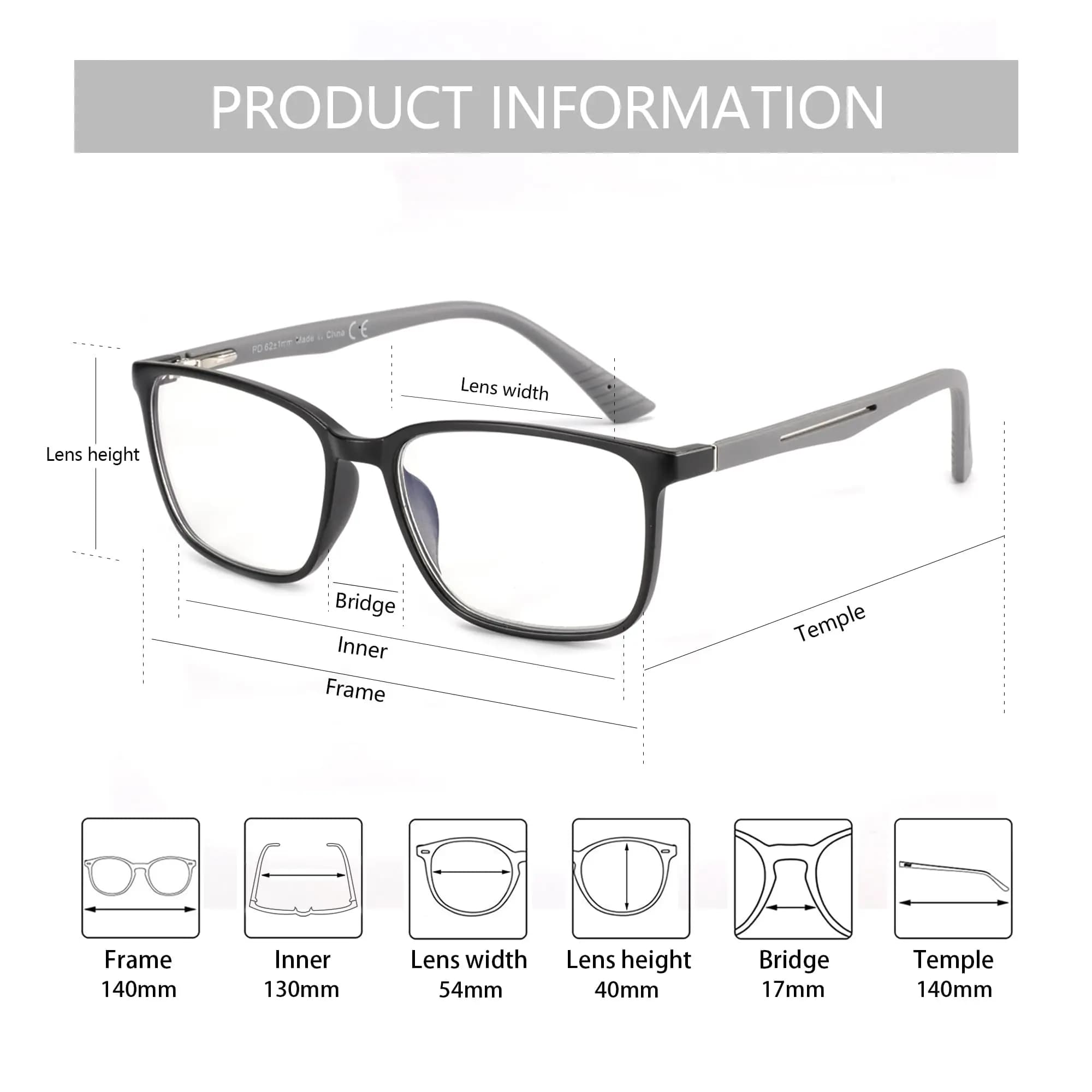 ZENOTTIC Deux ensembles de lunettes de lecture à lumière bleue pour hommes, lecteurs de monture carr