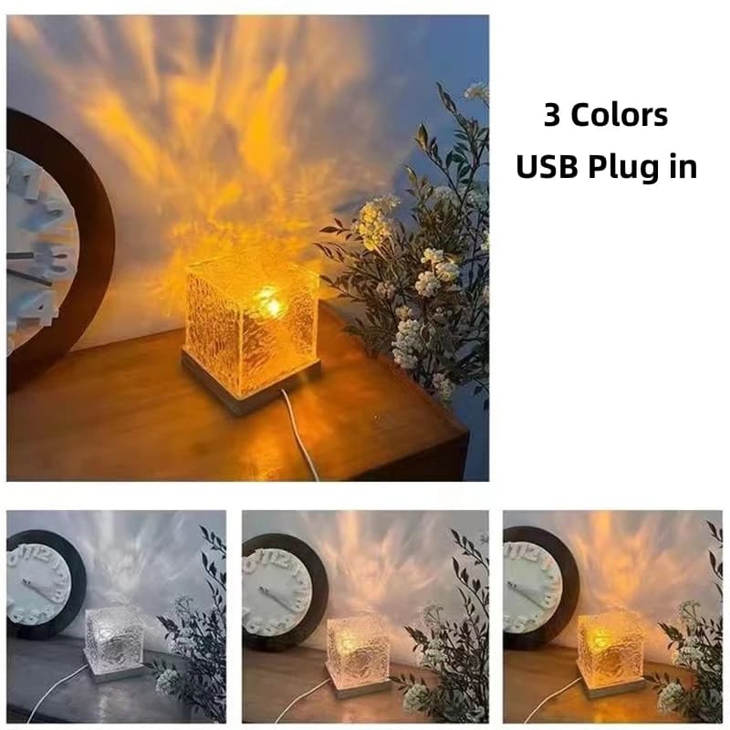 Projecteur d'ondulation d'eau rotatif dynamique, veilleuse 3/16 couleurs, lampe en cristal de flamme