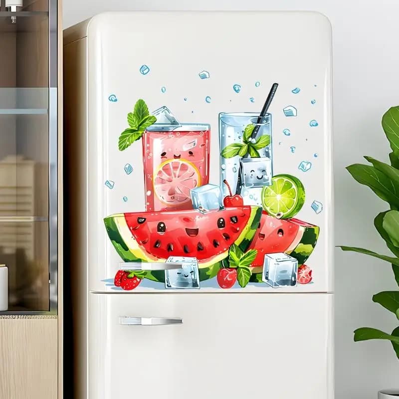Autocollant mural décoratif pour cuisine et réfrigérateur, motif pastèque fraîche d'été, auto-adhési