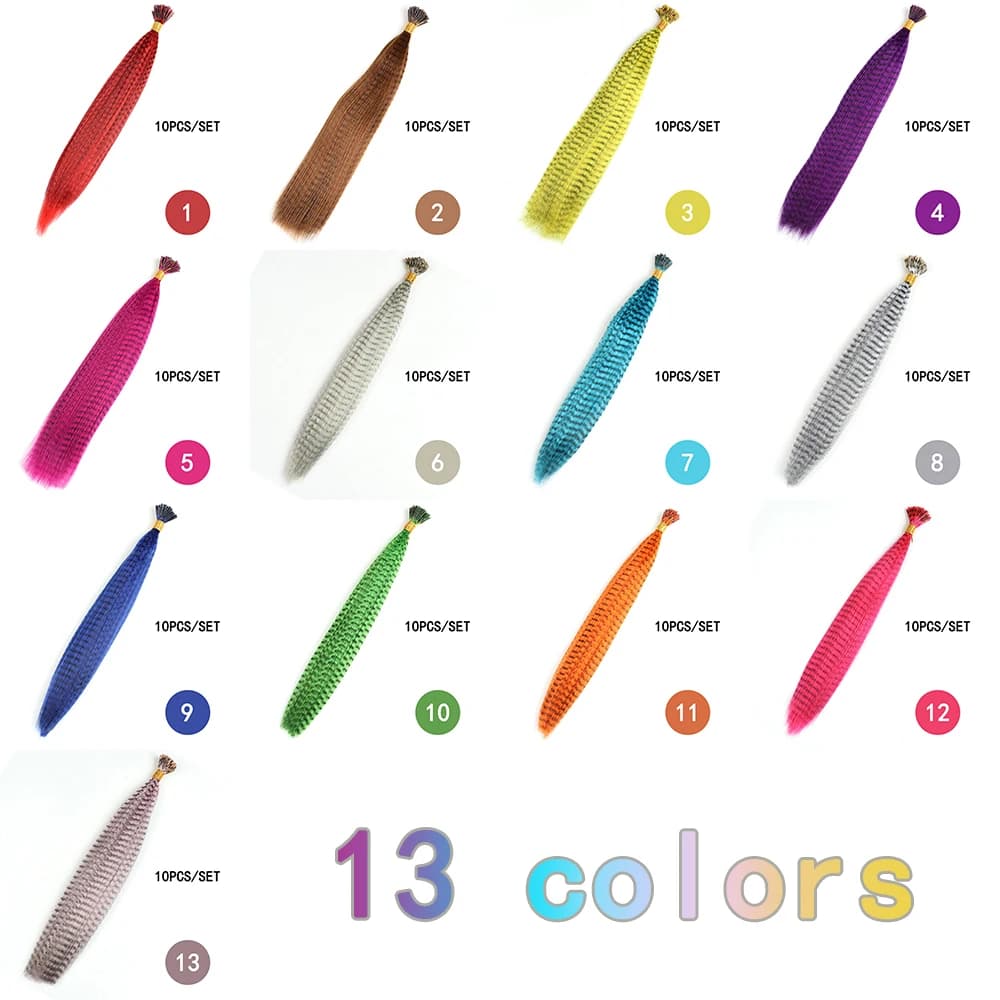 LISI GIRL Extensions de cheveux synthétiques en plumes colorées 16 pouces 10 pièces/pack bleu violet