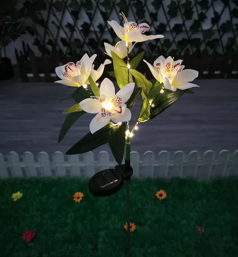 1pc lumières de pelouse de fleur artificielle, lumières solaires d'orchidées à 7 têtes pour Patio co