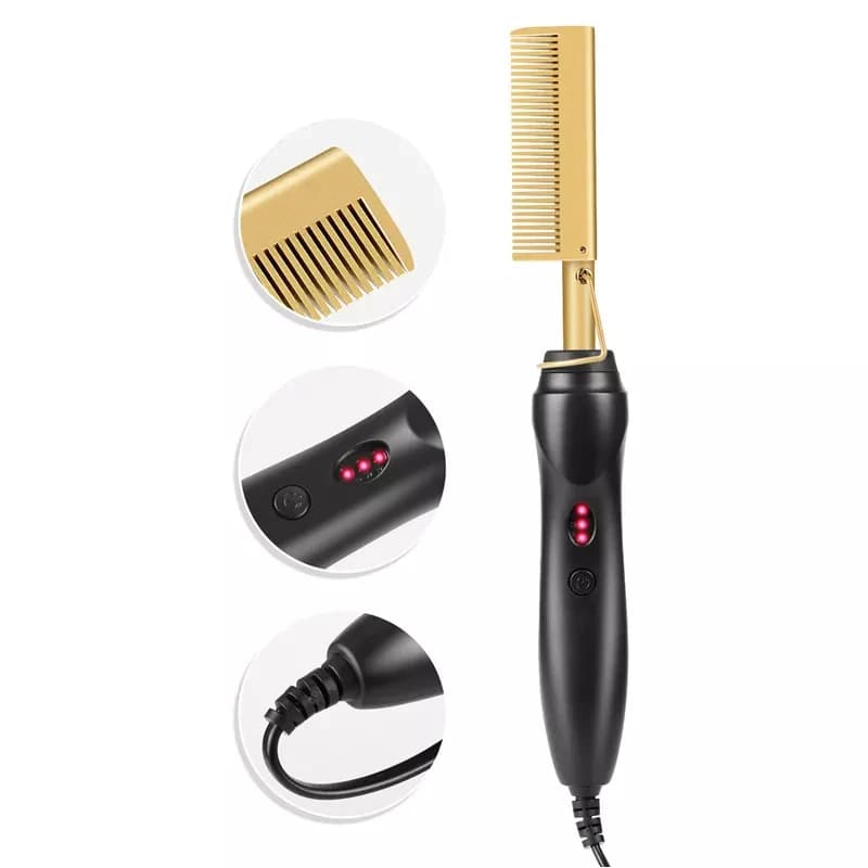 Peigne à cheveux droit portable, chauffage rapide, peigne en cuivre, outil de coiffage professionnel